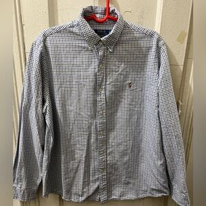 Polo Ralph Lauren button down Shirt Mens XL Blue Checkered Embroidered Logo read